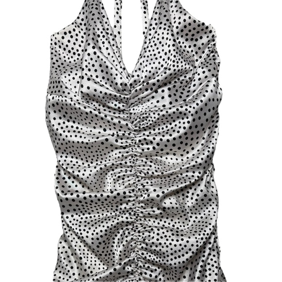 Vtg Jessica McClintock Polkadot Mini Dress Size 4 Formal Ruched Halter 90s Y2K - Picture 3 of 10